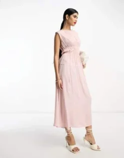 ASOS DESIGN - Vestito Midi Accollato Rosa Chiaro Con Coulisse -Vendite ASOS Maternity || RIVER ISLAND || Monki 204515648 4