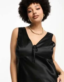 ASOS DESIGN Curve - Vestito Midi In Raso Nero Con Taglio Sbieco E Laccetti -Vendite ASOS Maternity || RIVER ISLAND || Monki 204515669 3