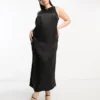 ASOS DESIGN Curve - Vestito Midi Con Scollo A Vogatore In Raso Nero