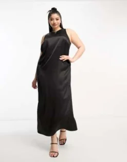 ASOS DESIGN Curve - Vestito Midi Con Scollo A Vogatore In Raso Nero -Vendite ASOS Maternity || RIVER ISLAND || Monki 204515690 3