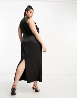 ASOS DESIGN Curve - Vestito Midi Con Scollo A Vogatore In Raso Nero -Vendite ASOS Maternity || RIVER ISLAND || Monki 204515690 4