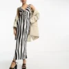 ASOS DESIGN - Vestito Midi In Raso Con Stampa Zebrata Astratta, Taglio Sbieco E Laccetti