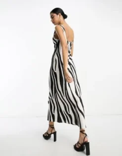 ASOS DESIGN - Vestito Midi In Raso Con Stampa Zebrata Astratta, Taglio Sbieco E Laccetti -Vendite ASOS Maternity || RIVER ISLAND || Monki 204515708 2