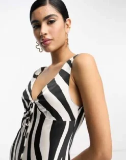 ASOS DESIGN - Vestito Midi In Raso Con Stampa Zebrata Astratta, Taglio Sbieco E Laccetti -Vendite ASOS Maternity || RIVER ISLAND || Monki 204515708 3