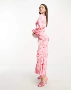 Never Fully Dressed Petite - Vestito Lungo Rosa Con Stampa "La Mer" E Maniche A Palloncino -Vendite ASOS Maternity || RIVER ISLAND || Monki 204516747 3