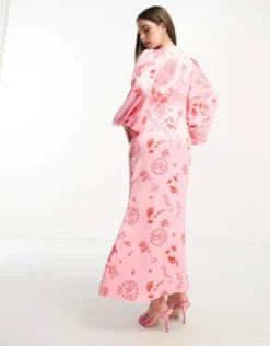 Never Fully Dressed Petite - Vestito Lungo Rosa Con Stampa "La Mer" E Maniche A Palloncino -Vendite ASOS Maternity || RIVER ISLAND || Monki 204516747 4