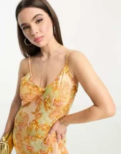 Never Fully Dressed Petite - Vestito Sottoveste Midi Oro Sfarzoso In Raso E Pizzo -Vendite ASOS Maternity || RIVER ISLAND || Monki 204516772 4