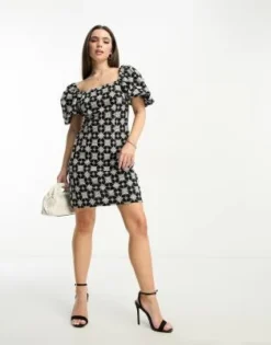 Never Fully Dressed Petite - Vestito Corto Con Scollo Bardot In Pizzo Con Stampa Monocromatica -Vendite ASOS Maternity || RIVER ISLAND || Monki 204516788 4