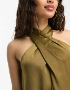 River Island Petite - Vestito Corto Kaki In Raso Allacciato Al Collo -Vendite ASOS Maternity || RIVER ISLAND || Monki 204533103 3