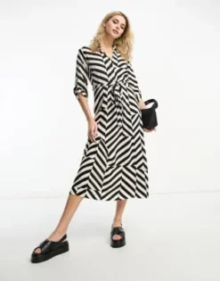 New Look - Vestito Camicia Midi Con Cintura E Motivo, Colore Nero -Vendite ASOS Maternity || RIVER ISLAND || Monki 204536551 4