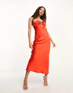 Forever New Petite - Vestito Lungo In Raso Rosso Con Apertura A Goccia Con Strass -Vendite ASOS Maternity || RIVER ISLAND || Monki 204537868 3