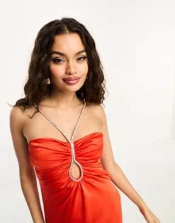 Forever New Petite - Vestito Lungo In Raso Rosso Con Apertura A Goccia Con Strass -Vendite ASOS Maternity || RIVER ISLAND || Monki 204537868 4