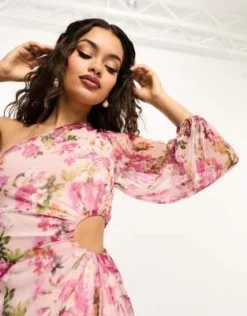 Forever New Petite - Vestito Lungo Monospalla Asimmetrico Rosa E Viola A Fiori -Vendite ASOS Maternity || RIVER ISLAND || Monki 204537897 4