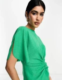 ASOS DESIGN - Vestito Midi Effetto Lino Verde Con Dettagli Arricciati E Maniche Con Volant -Vendite ASOS Maternity || RIVER ISLAND || Monki 204540122 3