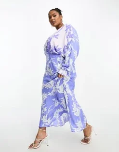ASOS DESIGN Curve - Vestito Midi A Portafoglio In Viscosa Con Stampa Floreale Mista E Maniche Ad Ali Di Pipistrello -Vendite ASOS Maternity || RIVER ISLAND || Monki 204540255 4
