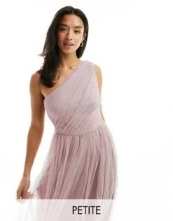 Anaya Petite - Vestito Lungo Da Damigella In Tulle Rosa Monospalla