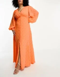 ASOS DESIGN Curve - Vestito Lungo Con Bottoni Arancione -Vendite ASOS Maternity || RIVER ISLAND || Monki 204540923 2
