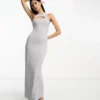 ASOS DESIGN - Vestito Midi Senza Maniche Grigio Slavato A Coste Con Cut-out