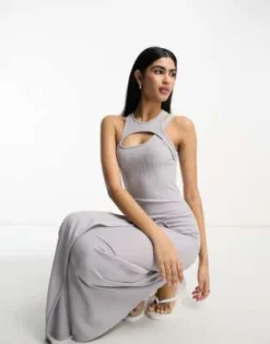 ASOS DESIGN - Vestito Midi Senza Maniche Grigio Slavato A Coste Con Cut-out -Vendite ASOS Maternity || RIVER ISLAND || Monki 204542470 3