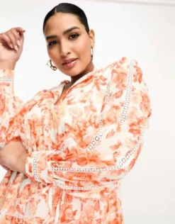 Forever New Curve - Vestito Camicia Corto Color Corallo A Fiori Allacciato In Vita -Vendite ASOS Maternity || RIVER ISLAND || Monki 204543085 3