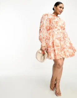 Forever New Curve - Vestito Camicia Corto Color Corallo A Fiori Allacciato In Vita -Vendite ASOS Maternity || RIVER ISLAND || Monki 204543085 4
