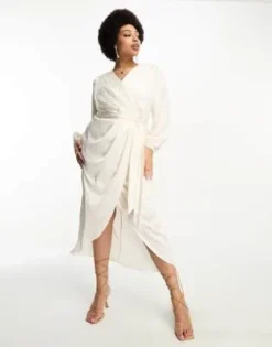 Forever New Curve - Vestito Midi Avvolgente In Raso Avorio