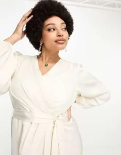 Forever New Curve - Vestito Midi Avvolgente In Raso Avorio -Vendite ASOS Maternity || RIVER ISLAND || Monki 204543092 4