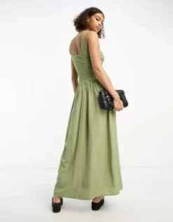 ASOS DESIGN - Vestito Midi Kaki A Coste Con Scollo Rotondo E Vita Scesa -Vendite ASOS Maternity || RIVER ISLAND || Monki 204546407 2