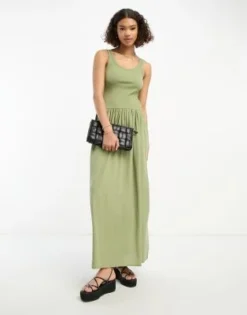 ASOS DESIGN - Vestito Midi Kaki A Coste Con Scollo Rotondo E Vita Scesa -Vendite ASOS Maternity || RIVER ISLAND || Monki 204546407 4