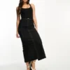 ASOS DESIGN Tall - Vestito 2 In 1 Nero Con Cuciture A Contrasto Composto Da Gonna Midi Cargo E Canotta Con Scollo Rotondo