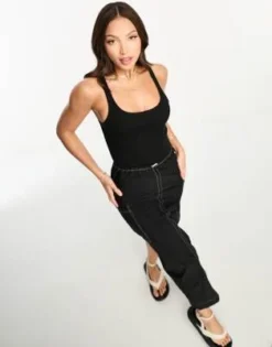 ASOS DESIGN Tall - Vestito 2 In 1 Nero Con Cuciture A Contrasto Composto Da Gonna Midi Cargo E Canotta Con Scollo Rotondo -Vendite ASOS Maternity || RIVER ISLAND || Monki 204546452 4