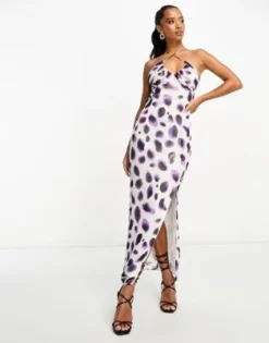 Vila Petite - Vestito Lungo Con Spalline Sottili Viola Con Stampa Sfocata A Pois -Vendite ASOS Maternity || RIVER ISLAND || Monki 204546489 4