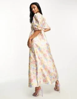 Vila Petite - Vestito Per Il Ballo Di Fine Anno Midi A Fiori In Tonalità Pastello Jacquard Lucido -Vendite ASOS Maternity || RIVER ISLAND || Monki 204546514 4