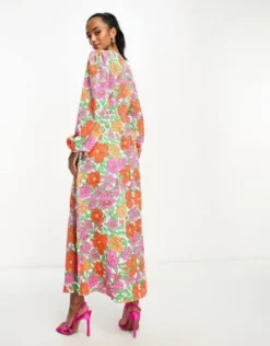 Vila Petite - Vestito Midi A Fiori Grandi E Vivaci Con Maniche A Palloncino E Volant In Vita -Vendite ASOS Maternity || RIVER ISLAND || Monki 204546937 4