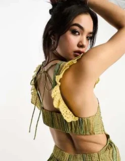 Reclaimed Vintage - Vestito Midi Stile Country Verde A Righe Marroni -Vendite ASOS Maternity || RIVER ISLAND || Monki 204548877 3