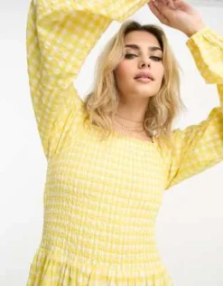 Monki - Vestito Midi A Maniche Lunghe Giallo A Quadretti Con Fondo Increspato -Vendite ASOS Maternity || RIVER ISLAND || Monki 204549931 3