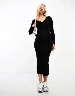 ASOS Maternity ASOS DESIGN Maternity - Vestito Midi In Maglia A Portafoglio Nero -Vendite ASOS Maternity || RIVER ISLAND || Monki 204558714 4