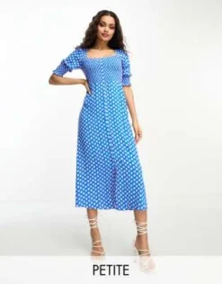 Whistles Petite - Vestito Midi Milkmaid Blu E Rosa A Fiori