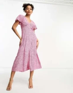 French Connection - Vestito Midi Rosa A Pois Con Maniche Con Volant E Bottoni -Vendite ASOS Maternity || RIVER ISLAND || Monki 204563122 3