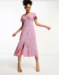 French Connection - Vestito Midi Rosa A Pois Con Maniche Con Volant E Bottoni -Vendite ASOS Maternity || RIVER ISLAND || Monki 204563122 4