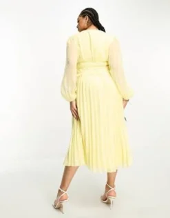 ASOS DESIGN Curve - Vestito Midi A Pieghe Giallo Pastello Plumetis Metallizzato Con Bottoni E Arricciatura In Vita -Vendite ASOS Maternity || RIVER ISLAND || Monki 204572661 3