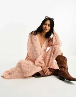 ASOS DESIGN - Vestito Grembiule Midi A Balze In Chiffon Con Stampa Di Margherite, Scollo A V E Maniche Lunghe -Vendite ASOS Maternity || RIVER ISLAND || Monki 204572928 3