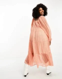 ASOS DESIGN Curve - Vestito Grembiule Midi A Balze In Chiffon Lurex Con Stampa Di Margherite, Scollo A V E Maniche Lunghe -Vendite ASOS Maternity || RIVER ISLAND || Monki 204572938 3