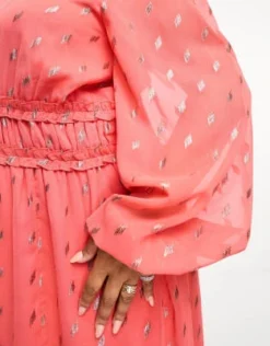 ASOS DESIGN Curve - Vestito Lungo In Chiffon Corallo A Pois Metallizzati Con Arricciature -Vendite ASOS Maternity || RIVER ISLAND || Monki 204572977 3