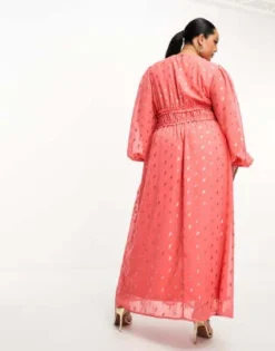 ASOS DESIGN Curve - Vestito Lungo In Chiffon Corallo A Pois Metallizzati Con Arricciature -Vendite ASOS Maternity || RIVER ISLAND || Monki 204572977 4