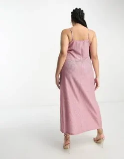 Pieces Curve Premium - Vestito Lungo Con Spalline Sottili E Spacco Rosa Glitterato -Vendite ASOS Maternity || RIVER ISLAND || Monki 204573666 3