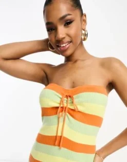 The Frolic - Vestito Multicolore A Righe Con Scollo Alla Bardot E Gonna Al Polpaccio -Vendite ASOS Maternity || RIVER ISLAND || Monki 204575969 3