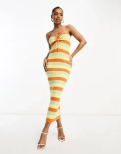 The Frolic - Vestito Multicolore A Righe Con Scollo Alla Bardot E Gonna Al Polpaccio -Vendite ASOS Maternity || RIVER ISLAND || Monki 204575969 4