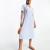 Pieces - Vestito Midi Blu Con Bottoni