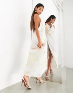 ASOS Edition - Vestito Midi A Portafoglio In Misto Lino Con Stampa E Spalline Sottili -Vendite ASOS Maternity || RIVER ISLAND || Monki 204581371 3